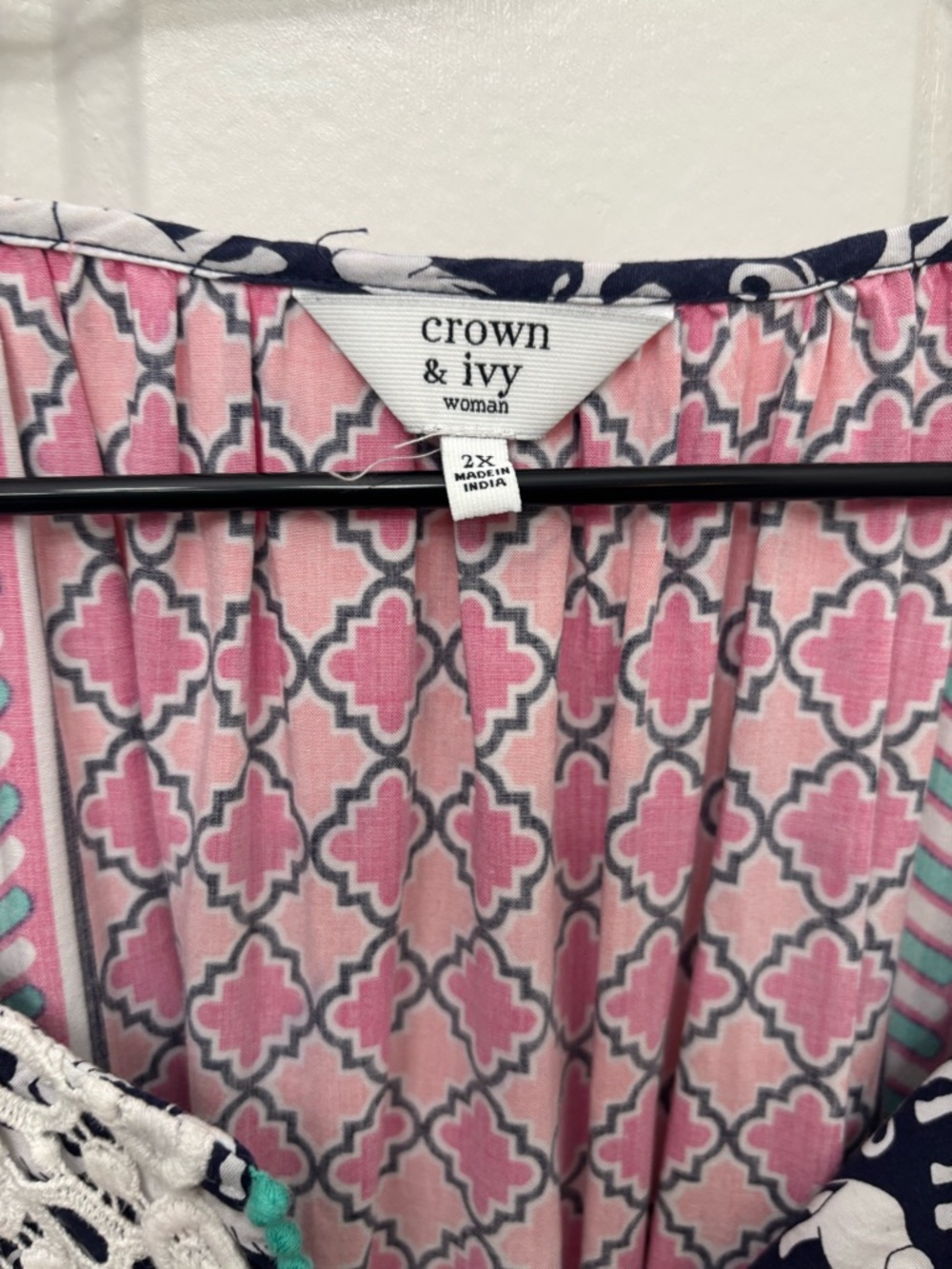 crown & ivy Pink and Navy Geometric Print Tunic - Picture 3 of 9